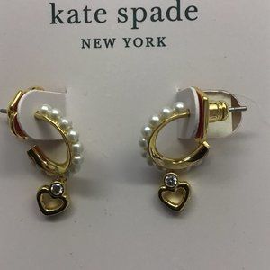 Kate Spade New Pearl Hoop with Heart Earrings